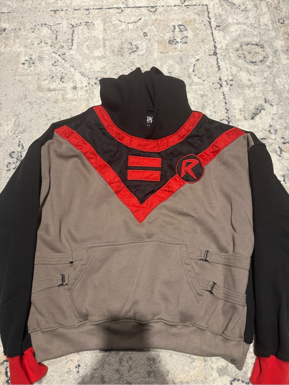 Dc Comics Robin Hoodie Men's Colorblock Tactical Hoodie with Red Trim